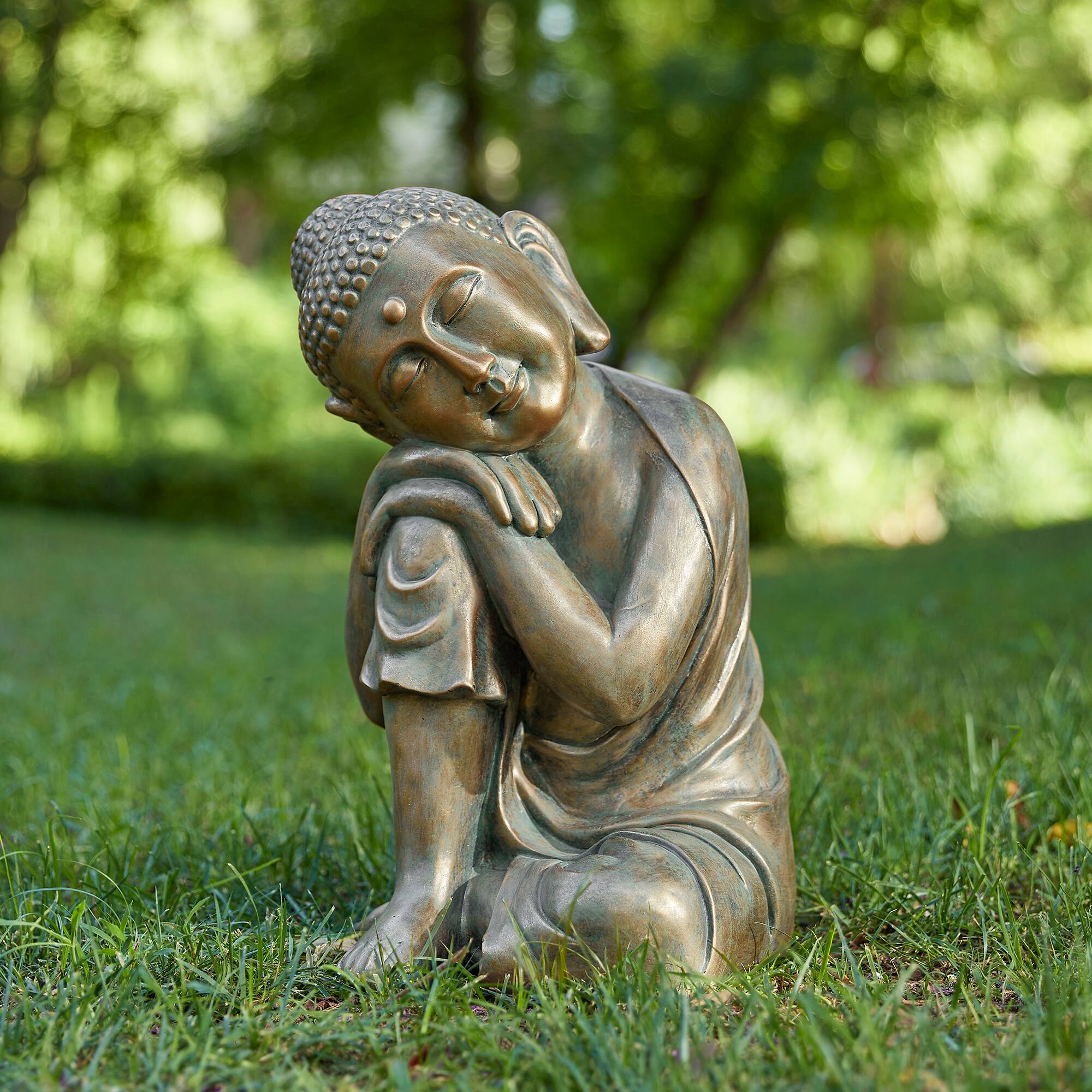 Glitzhome® 18" Faux Bronze Resting Buddha Garden Statue